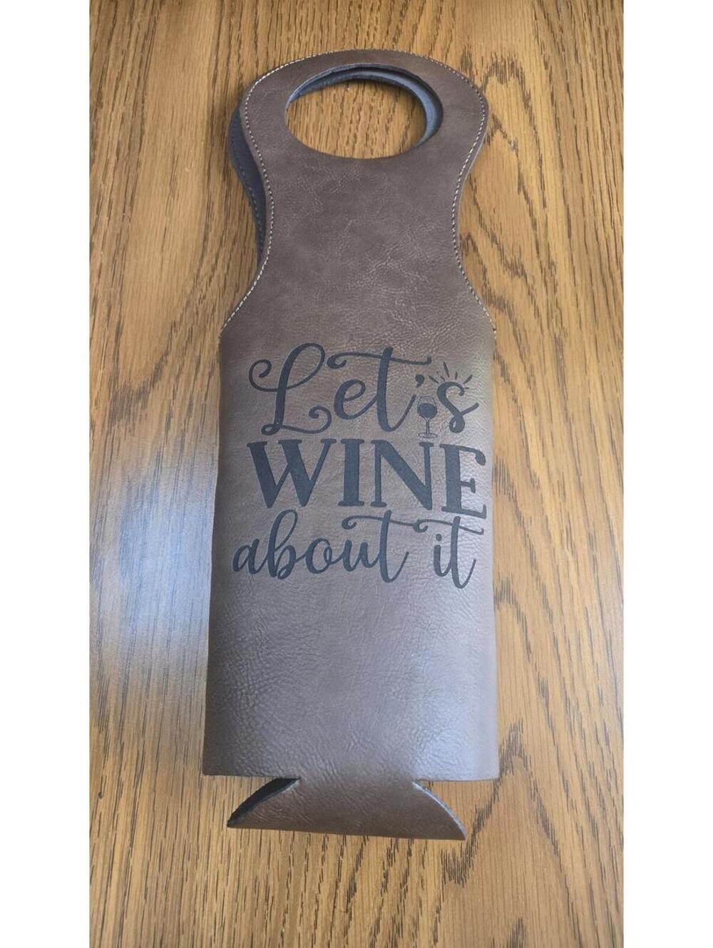 Brown Faux Leather Wine Bottle Carrier Sleeve